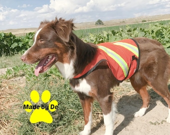 Dog Safety Vest, High Visibility Bright Orange Mesh with Reflective Strips, Custom, Adjustable