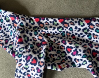 Large Readymade Fleece Dog Pajamas: Leopard Print, 21&quot; Length