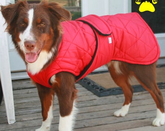 Winter Dog Coat, Red quilted dog coat, custom dog coat, Red dog coat, warm dog coat with quilted nylon and tummy panel