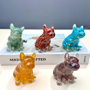3“ Natural French Bulldog Crystal Carving, Crystal French Bulldog Statue, Fluorite - Home Decor,Healing Quartz Dog Figurine Crystal  Gifts！