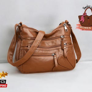 Damen Umhängetasche aus Leder | Funktionelle & Stilvolle Crossbody Geldbörse | Handtasche mit großer Kapazität | Multi-Tasche mit Reißverschluss | Verstellbarer Trageriemen