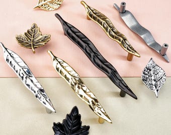 Metal Leaf Design Dresser Furniture Handles Drawer Pulls Cupboard Handle Cabinet Door Handles Dresser Drawer Knobs Kitchen Modern Hardware