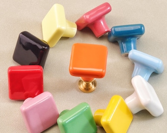 Colorful Candy Series Square Ceramics Knob Pulls Dresser Drawer Handles Furniture Cabinet Pull Door Handle Closet Knob Pulls Modern Hardware