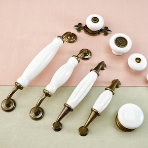 White Ceramics Handles Dresser Drawer Handles Kitchen Cabinet Pulls Rouned Knobs Door Handles Closet Round Knobs Pulls Modern Hardware