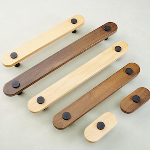 Natural Wood Round Edge Handles Black Walnut Beech Knob Pulls Kitchen Handles Cabinet Handle Closet Knob Dresser Drawer Pull Modern Hardware