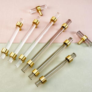 Acrylic T Knob Pulls Transparent Handles Brass Drawer Pulls Kitchen Cabinet Pulls Door Handles Bathroom Dresser Pulls Knobs Fashion Hardware