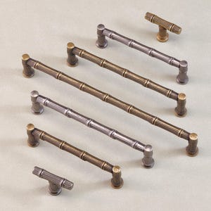 Bamboo Style Cupboard Pulls Antique Silver Brass Dresser Handles Drawer Pull T Knobs Handles Retro Kitchen Cabinet Pull Rustic Wardrobe Knob