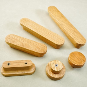 Puxadores de madeira natural com bordas arredondadas, puxadores de madeira de carvalho, puxadores para cozinha, puxadores para armários, puxadores para móveis, puxadores para gavetas de cômodas, ferragens modernas