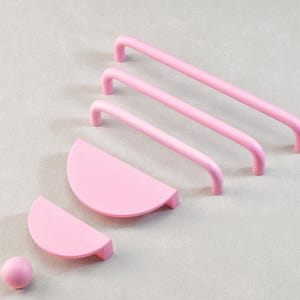 Poignées roses pour commode, boutons de tiroir, poignée de placard, poignées en demi-cercle pour enfants, boutons boule pour placard, penderie, poignées de porte d'armoires de cuisine