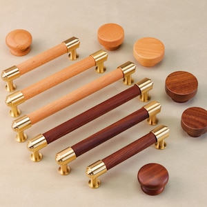 Simple Nature Wood Handles T-Handles Black Walnut Kitchen Door Handle Brass Cabinet Door Handle Closet Knob Dresser Drawer Pulls Hardware