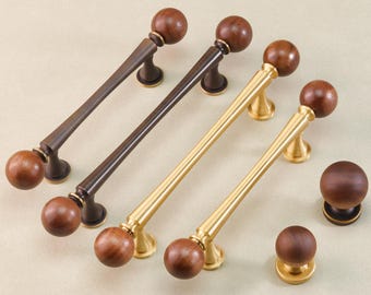 Simple Brass Handles T-Handles Walnut Kitchen Door Handle Antique brass Cabinet Door Handle Closet Ball Knob Dresser Drawer Pulls Hardware