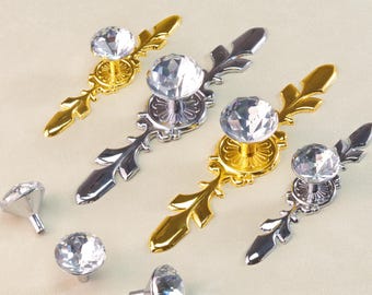 Poignées en cristal simples poignées de tiroir de commode poignées d'armoires de cuisine dorées poignées de porte boutons de placard noirs poignées bouton de matériel moderne chromé