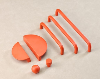 Orange Long Handles Dresser Drawer Knobs Cupboard Handle Pull Semicircle Pulls Children Knobs Closet Wardrobe Kitchen Cabinet Door Handles