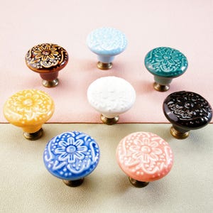 Poignées rondes en céramique de la série à motifs colorés Poignées de tiroir pour commode, poignée de porte d'armoire de meubles, poignée de placard, quincaillerie moderne