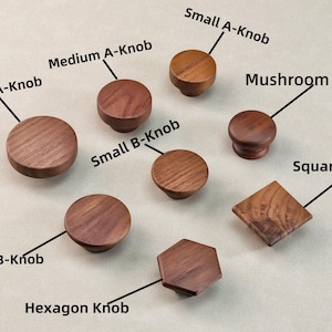 Gałki z litego drewna, gałki z czarnego orzecha włoskiego, uchwyty kuchenne z buku, klamki do drzwi szafek, gałki do szafek, okrągłe, kwadratowe, gałki do szuflad komody, okucia zdjęcie 3
