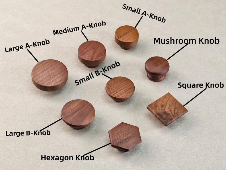 Gałki z litego drewna, gałki z czarnego orzecha włoskiego, uchwyty kuchenne z buku, klamki do drzwi szafek, gałki do szafek, okrągłe, kwadratowe, gałki do szuflad komody, okucia zdjęcie 3