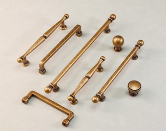 Antique Brass Cabinet Handle Pulls Dresser Drawer Knob Solid Wardrobe Closet Handles Kitchen Cupboard Ball Knobs Door Pulls Rustic Hardware