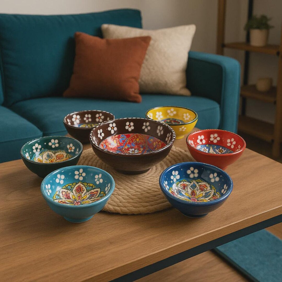 Hand Painted Ceramic Bowls for Snacks, Floral Pottery Set of 7 - Etsy