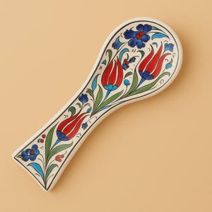 Reposacucharas de cerámica, cerámica floral pintada a mano, accesorio para encimera de cocina