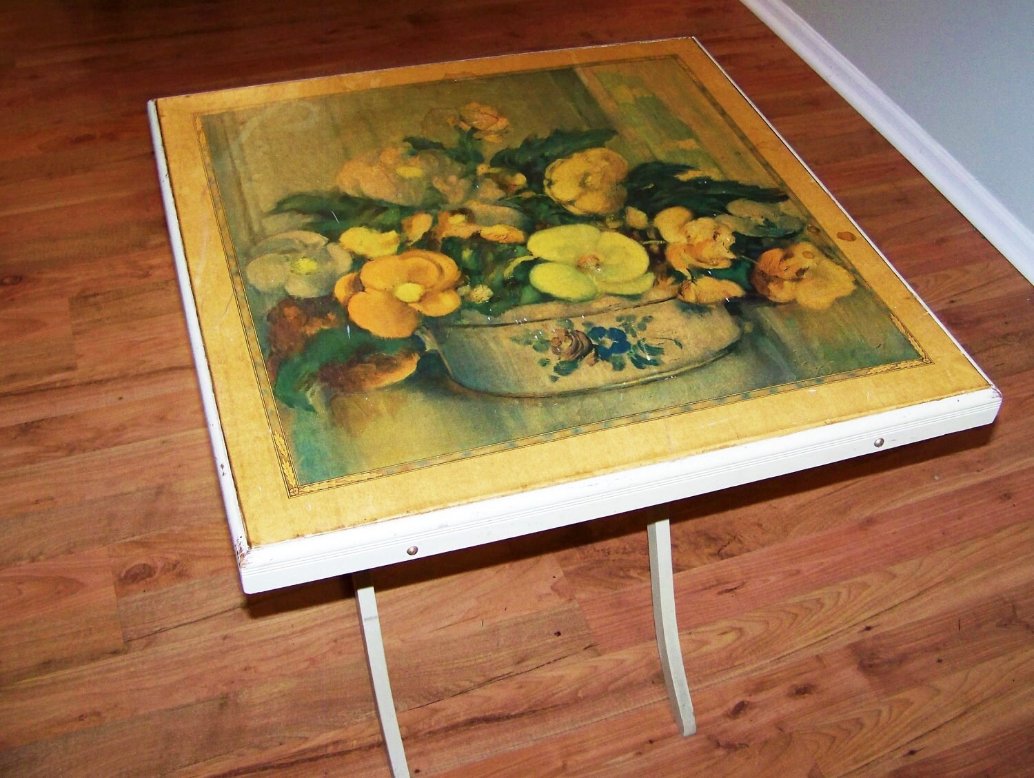 Shabby vintage wooden folding card table with floral motif Etsy