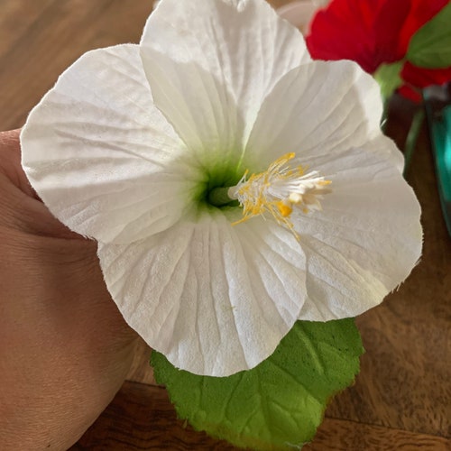 Real Touch HIBISCUS Flower Hairpick WHITE Etsy