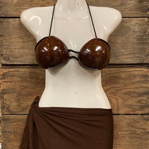 Tahitian Pareu COCONUT BROWN no fringe pareo