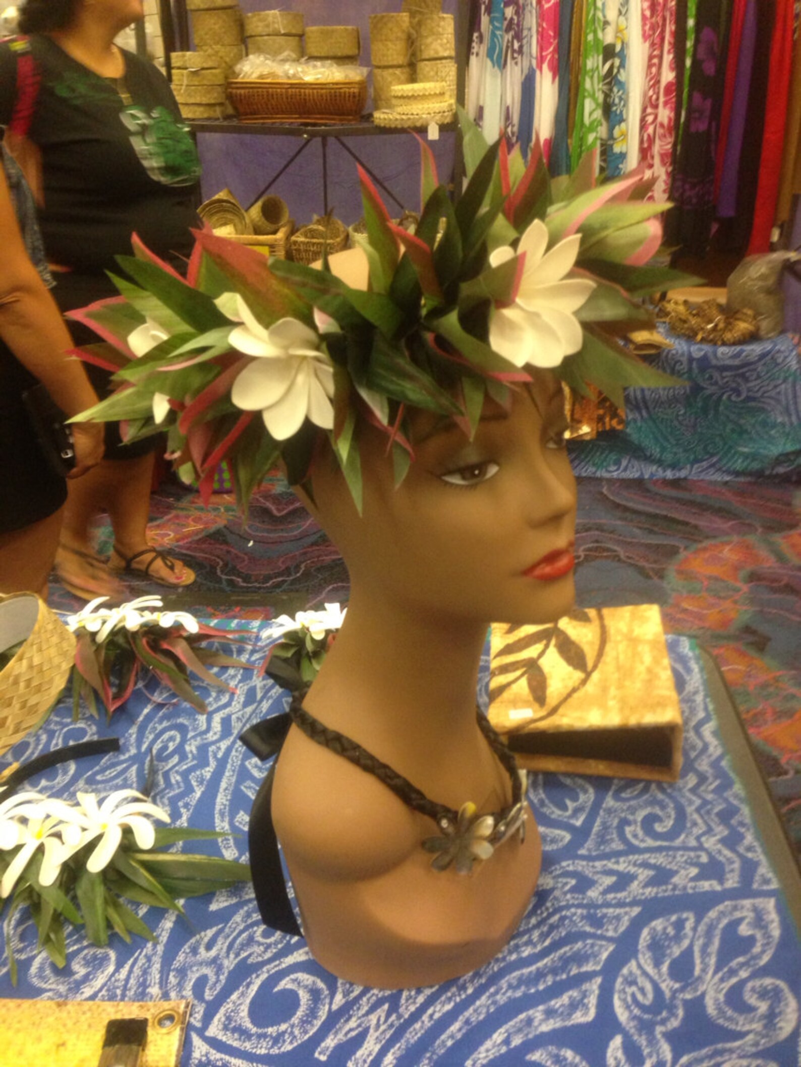 Silk Ti Leaf Lei Upo'o With Tiare Flowers Etsy