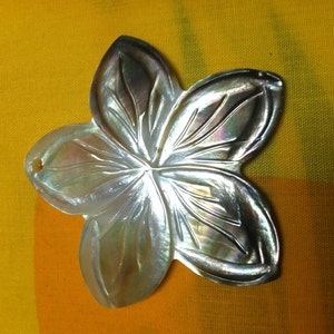 CARVED PLUMERIA Mother of Pearl shell pendant