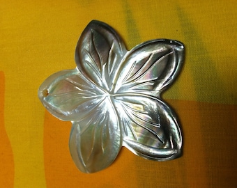 CARVED PLUMERIA Mother of Pearl shell pendant