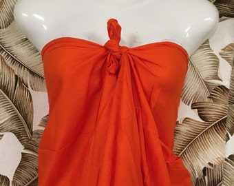 Tahitian PAREU- TANGERINE Orange no fringe pareo