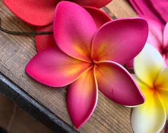 Foam Plumeria Hair Pick- Fuschia/Orange