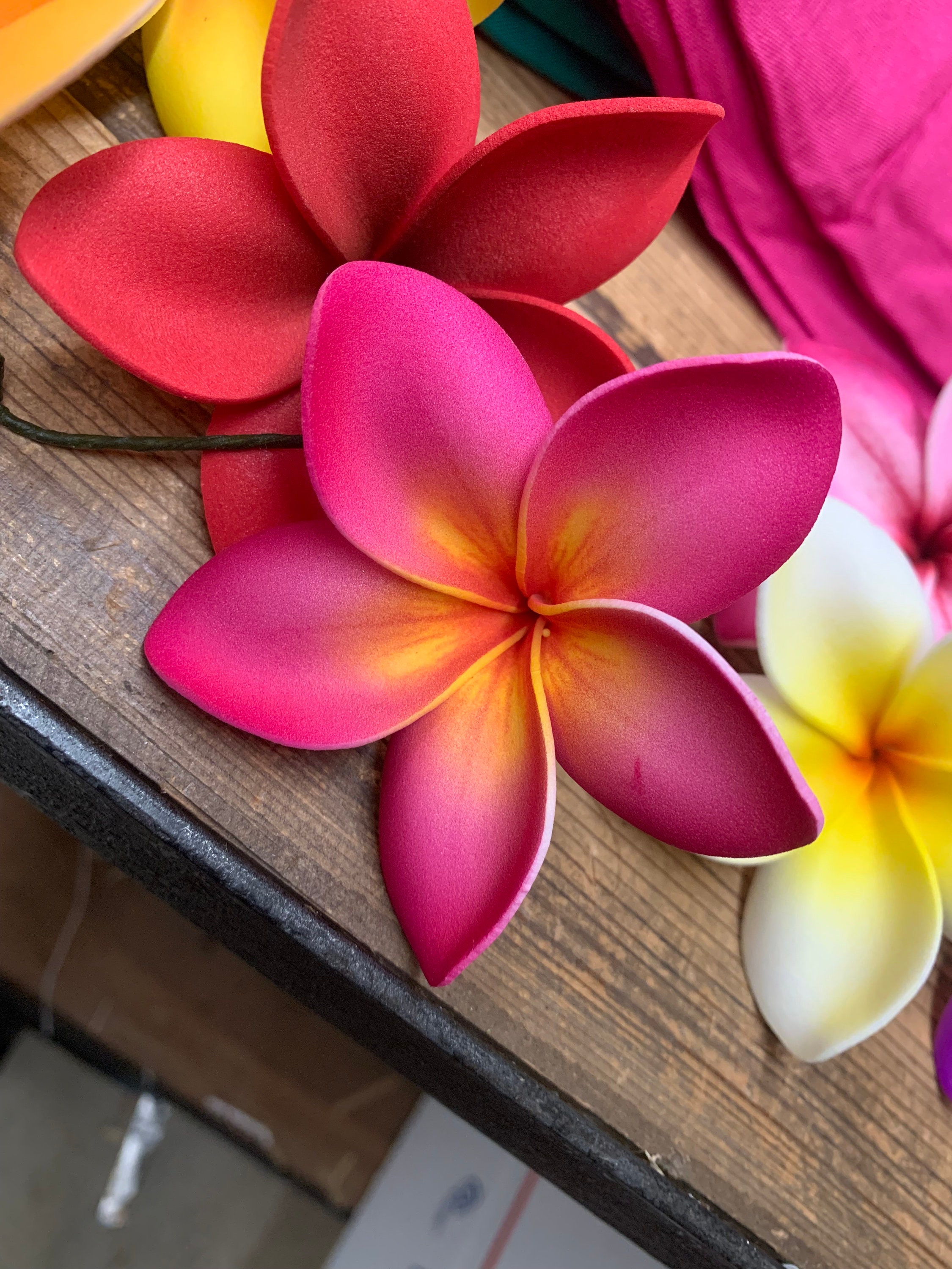 Foam Plumeria Hair Pick- Fuschia/Orange