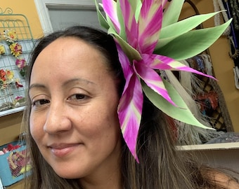 Giant Bird of Paradise Hair Flower Clip- Purple/Green