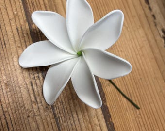 FOAM Tahitian Gardenia flower hair pick FLAT PETAL TiARE white