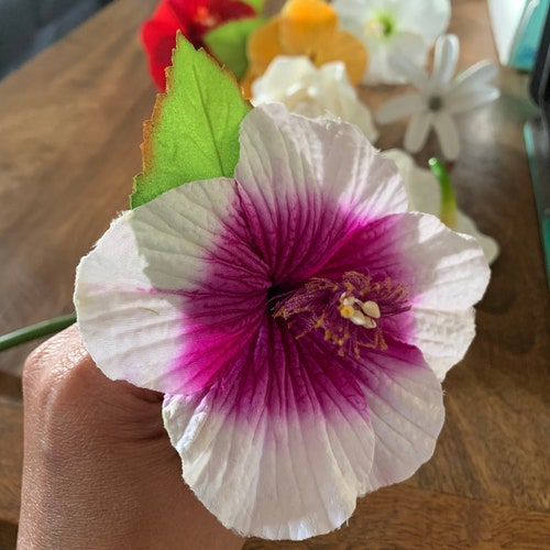 Real Touch HIBISCUS Flower Hairpick WHITE Etsy