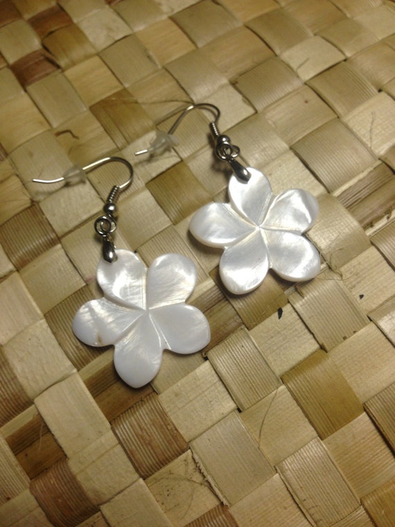 Mother of Pearl Plumeria Earrings Etsy
