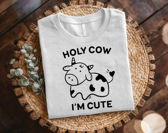 Adorabile maglietta con scritta "Holy Cow" / Maglietta con design di mucca carina per gli amici / Top in cotone unisex, maglietta regalo, abbigliamento casual