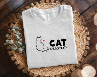Maglietta unisex Cat Mama, maglietta con design felino, regalo per mamme, ragazze, abbigliamento casual in cotone, adorabile maglietta per amanti dei gatti