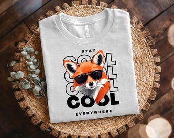 Maglietta con volpe rossa e occhiali neri / Resta fresco ovunque / Maglietta unisex in cotone / Regalo perfetto per gli amanti delle volpi e gli amici, maglietta con volpe rossa,