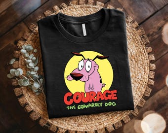 Maglietta "Coraggio il cane fifone", maglietta unisex in cotone, maglietta con un cane dai cartoni animati divertenti, regalo per gli amanti dei cani, maglietta per gli appassionati di cartoni animati, maglietta "Coraggio"