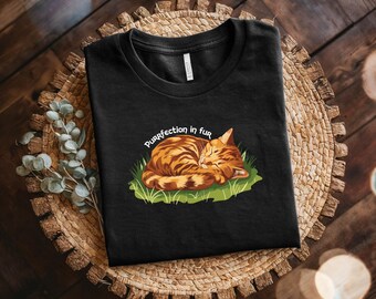 Camiseta Toyger Cat Purrfection, divertida camiseta para amantes de los gatos, camiseta unisex de algodón, adorable diseño de gatito durmiendo, regalo ideal para aficionados a los felinos