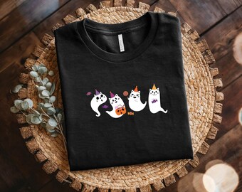 T-shirt met schattige geesten van Halloween | Katoenen top uniseks, T-shirt kawaii speelse geesten, Trick or Treat-shirt, shirt Halloweencadeau, T-shirt spookkostuum