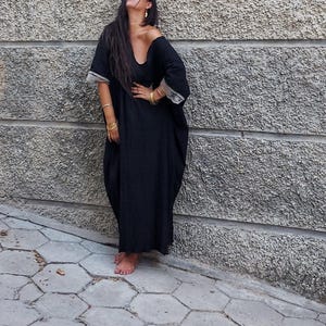 Boho kaftan women ,gold lace boho ,kenar cotton long kaftan ,Boho black kaftan ,Dress boho women organic cotton ,casual dress women's