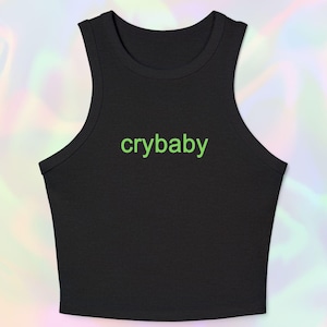 Crybaby Brat Meme Racer Tank Top- Brat Summer Party Girl Y2k Style Baby Tee Lime Green Apple Funny Tee Shirt Rave Crop Top Tshirt Gift