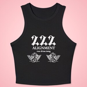 222 Angel Number Women&#39;s Racer Tank Top- Alignment Trust Divine Timing Spiritual Cherub Angel Face Baby Tee Micro Rib Crop Top Gift for Her