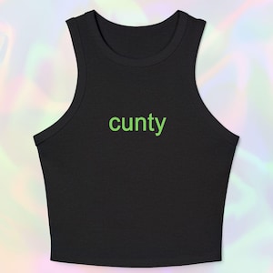 Cunty Brat Meme Racer Tank Top - Brat Summer 365 Party Girl Y2k Style Baby Tee Lime Green Apple Funny Shirt Rave Womens Crop Top Shirt Gift