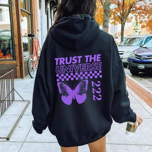 Angel Number 222 Hoodie-Law of attraction Trust the Universe LOA Process Numerology butterfly checkered hoodie sweater sweatshirt t shirt