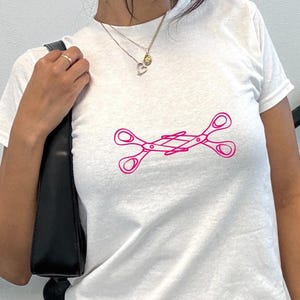 Lesbian Scissors Baby Tee- y2k Subtle Funny LGBT Scissoring WLW Pride Month Pink Girl Sapphic T Shirt Tshirt Unisex Crop Top Gift for Her