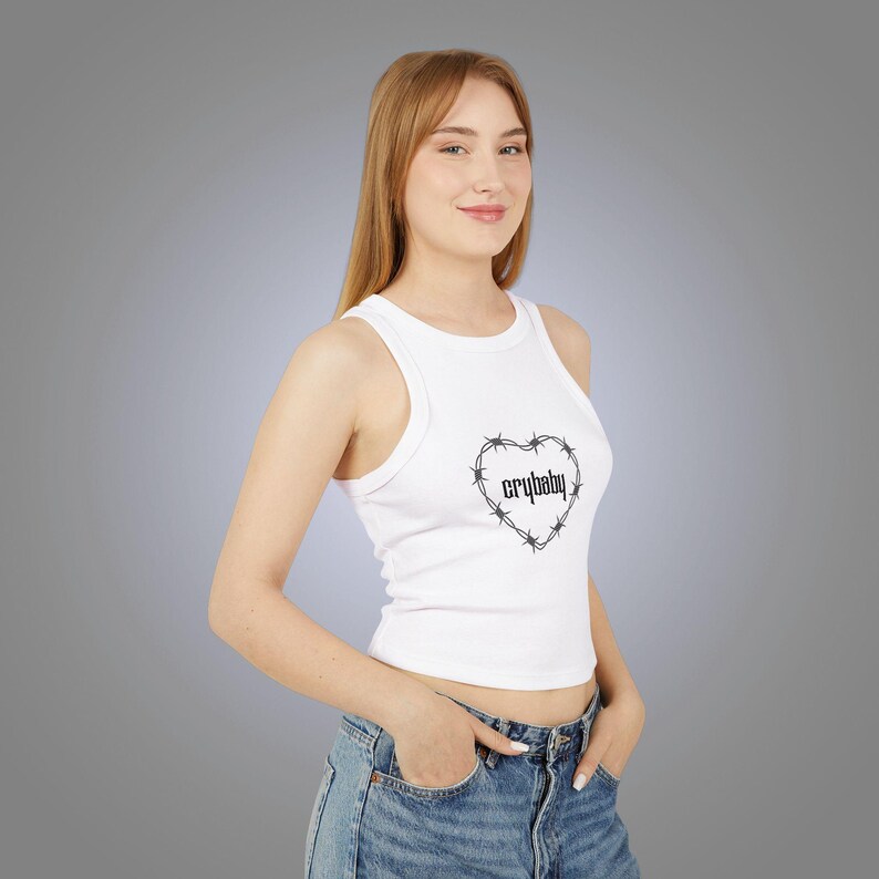 Barbed Wire Heart Crybaby Tank Top- Alt Graphic Punk Emo Cry Baby Eboy Egirl Gothic Emotional Baddie 90s Style Racerback Crop Top Shirt image 2