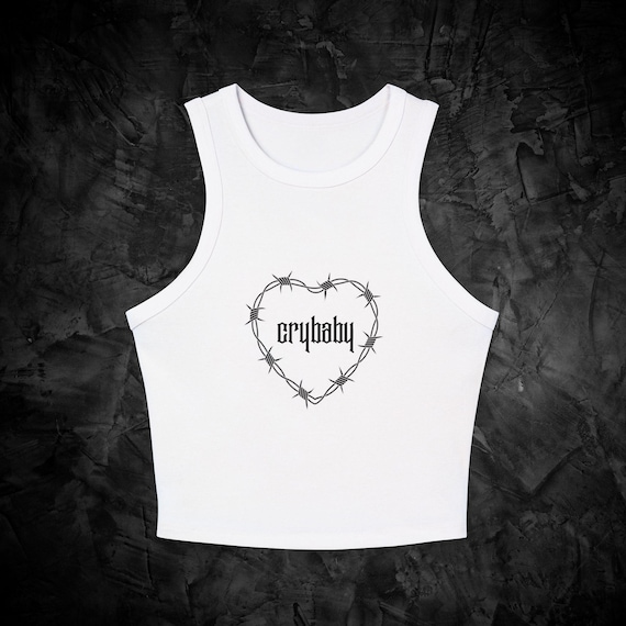 Barbed Wire Heart Crybaby Tank Top- Alt Graphic Punk Emo Cry Baby Eboy Egirl Gothic Emotional Baddie 90s Style Racerback Crop Top Shirt